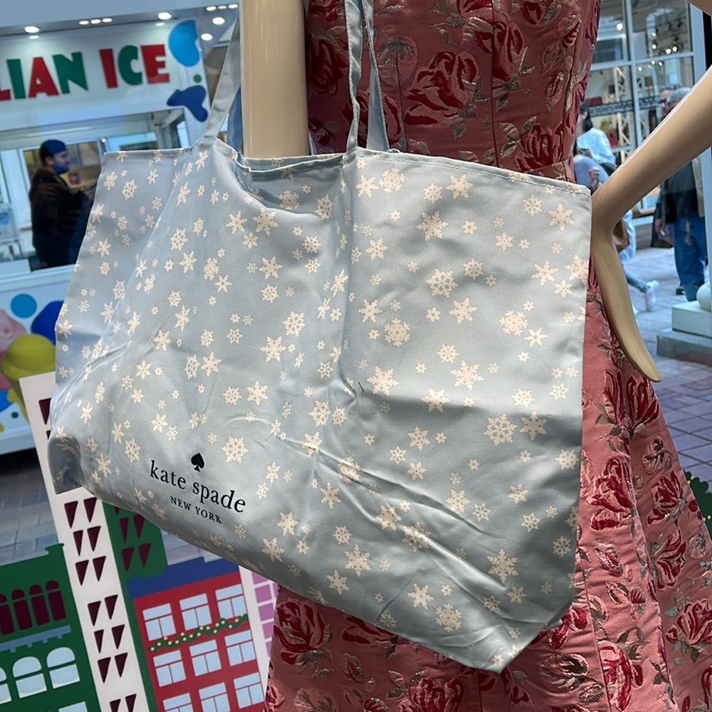 Kate Spade Snow Flakes Canvas Tote XL Reusable Shopping Beach Bag - Picture 9 of 16
